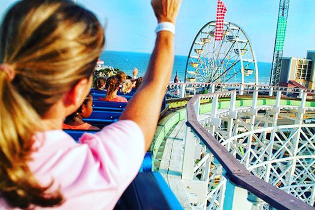 rollercoaster at seaside amusement park