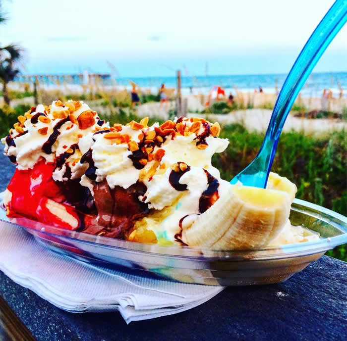 Banana split on the seaside boardwalk