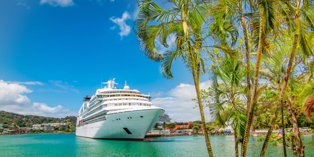 Cruise ship docked in Castries, Saint Lucia, Caribbean Islands.